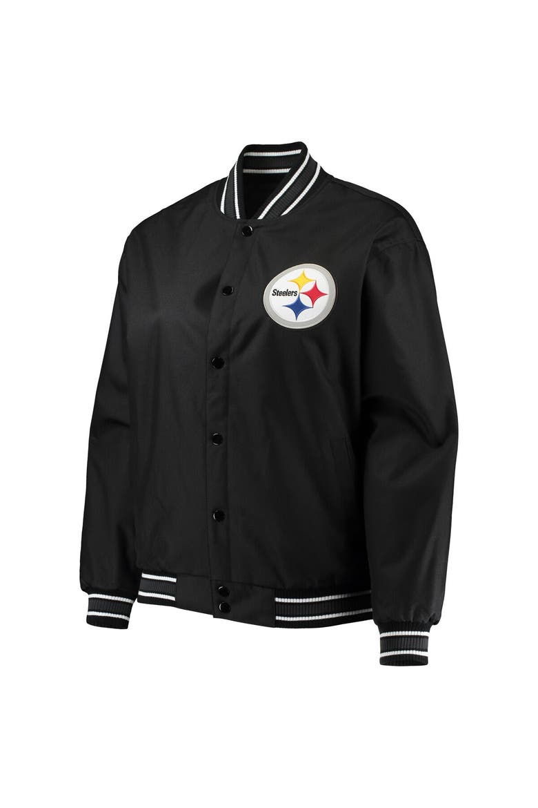 Women's JH Design Black Pittsburgh Steelers Plus Size Poly Twill Full-Snap Jacket, Alternate, color, Black