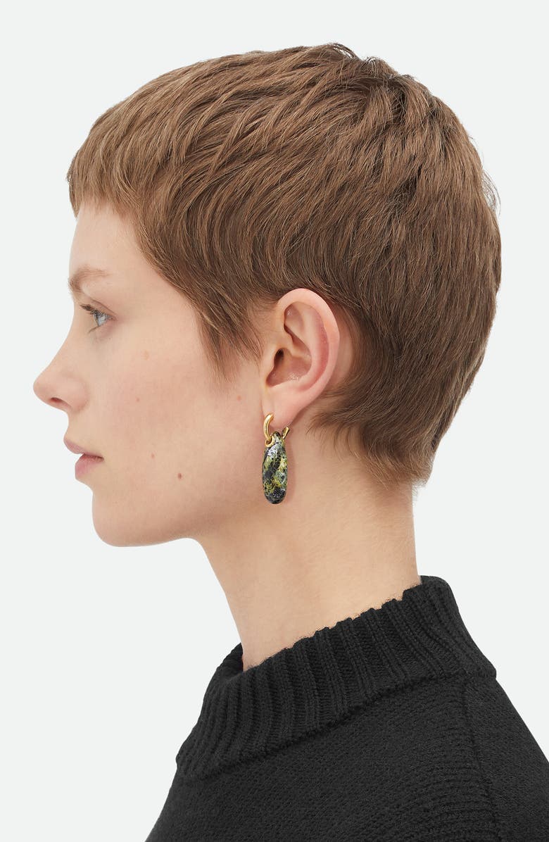 Bottega Veneta Small Ellipse Ceramic Drop Hoop Earrings, Alternate, color,