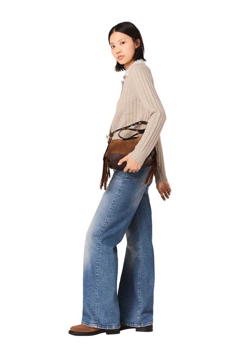 Cardigan with removable bead collar, Alternate, color, Beige