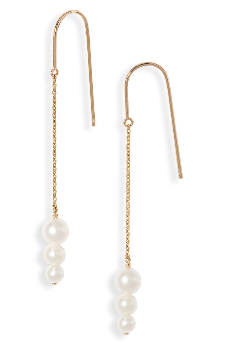 Poppy Finch Cultured Pearl Threader Earrings, Main, color, 