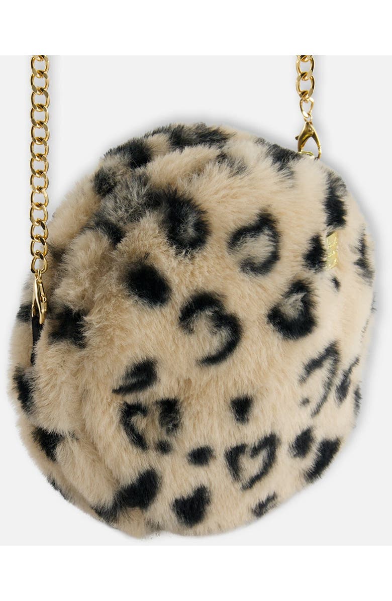 Deux par Deux Girl's Printed Leopard Faux Fur Shoulder Bag, Alternate, color,