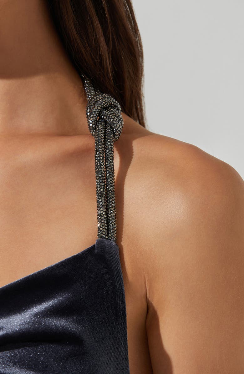 ASTR the Label Eugenie Embellished Velvet Cowl Neck Halter Midi Dress, Alternate, color, Grey Blue