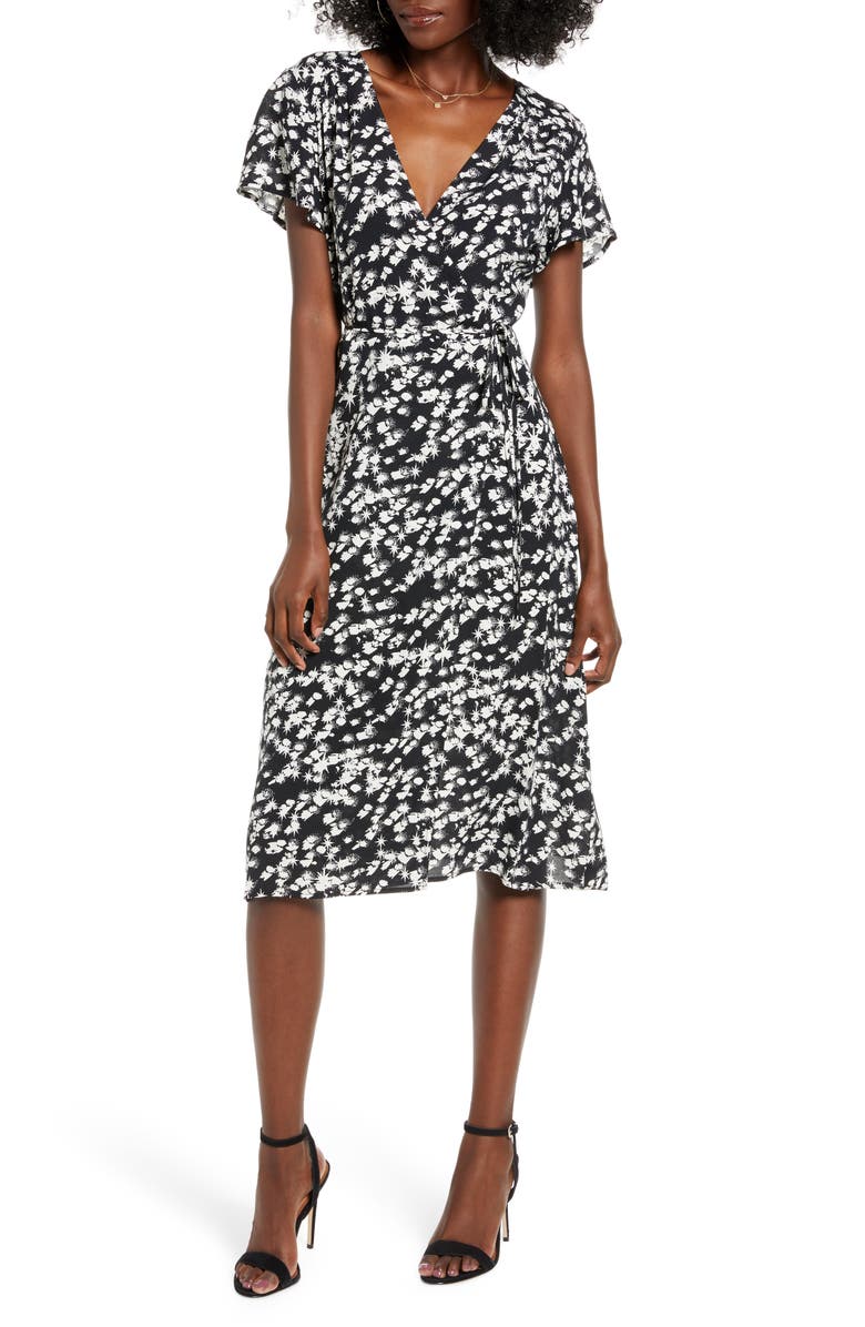 Leith Print Flutter Sleeve Wrap Dress, Main, color,