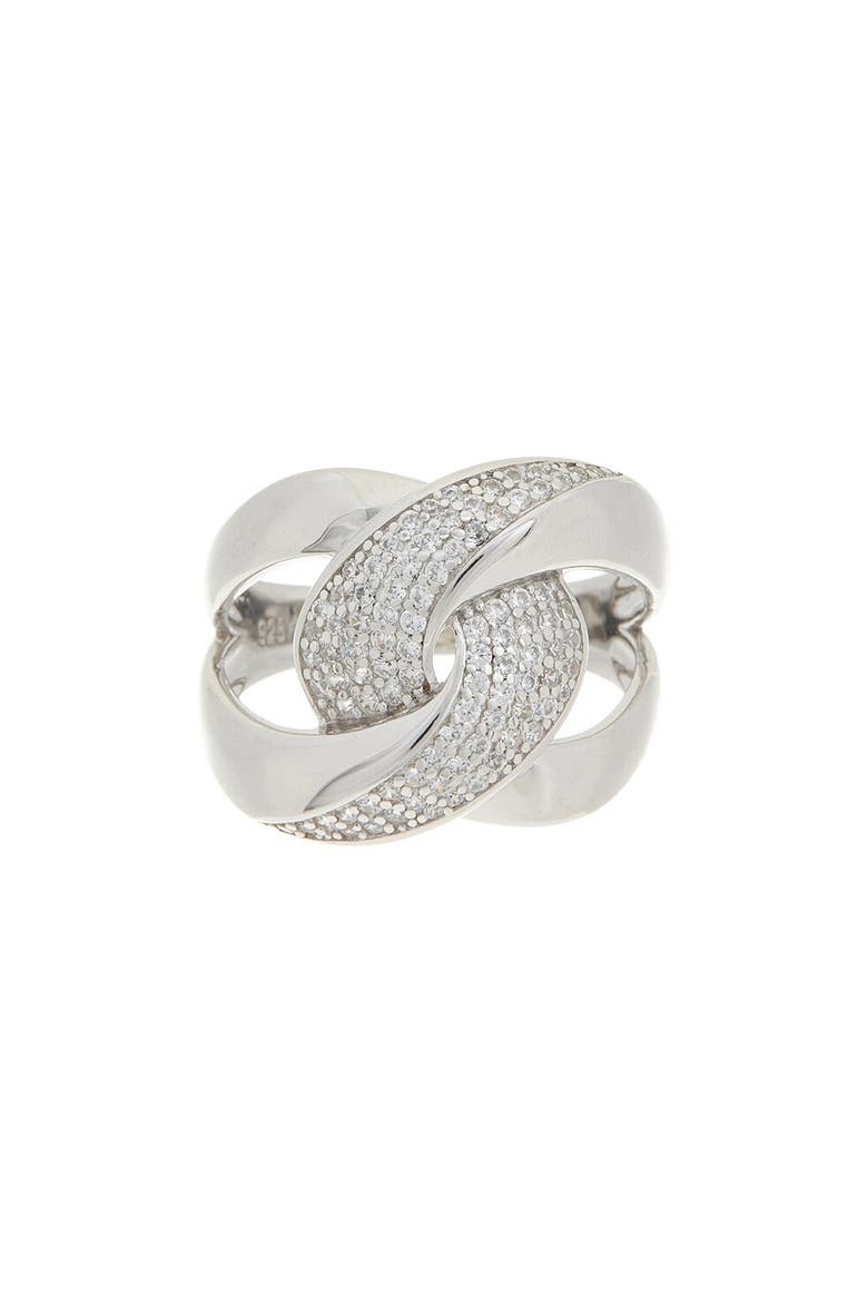 Pavé Cubic Zirconia Knot Ring, Main, color, WHITE GOLD