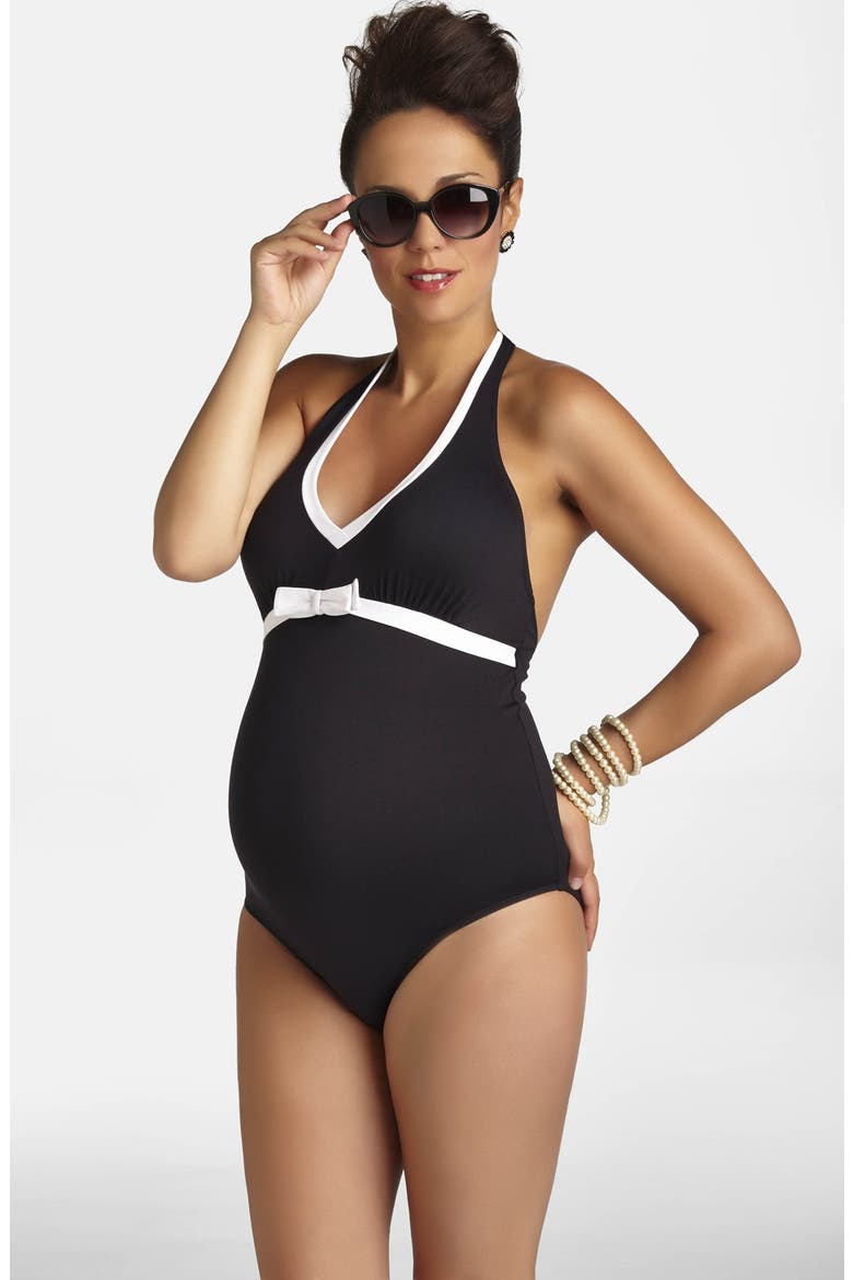 One-Piece Maternity Swimsuit, Main, color, BLACK