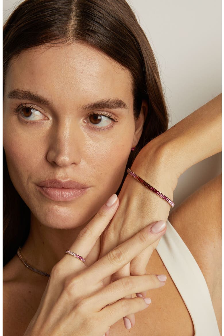Pink Ombré Baguette Tennis Bracelet, Alternate, color, Yellow Gold Vermeil
