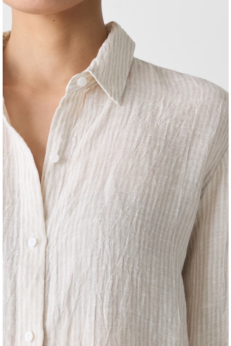 Classic Collar Organic Linen Long Sleeve Button-Up Shirt, Alternate, color, CHALK