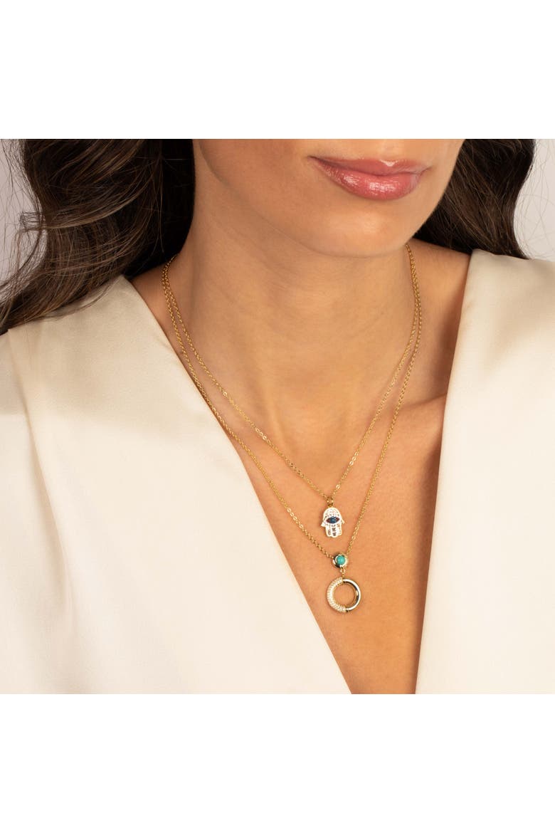 Turquoise CZ Open Circle Pendant Necklace, Alternate, color, Turquoise