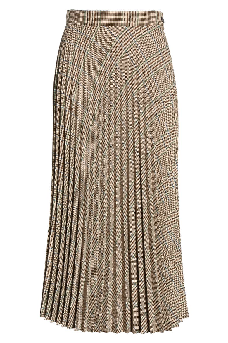 Plaid Pleated Midi Skirt, Alternate, color, CHECK BEIGE