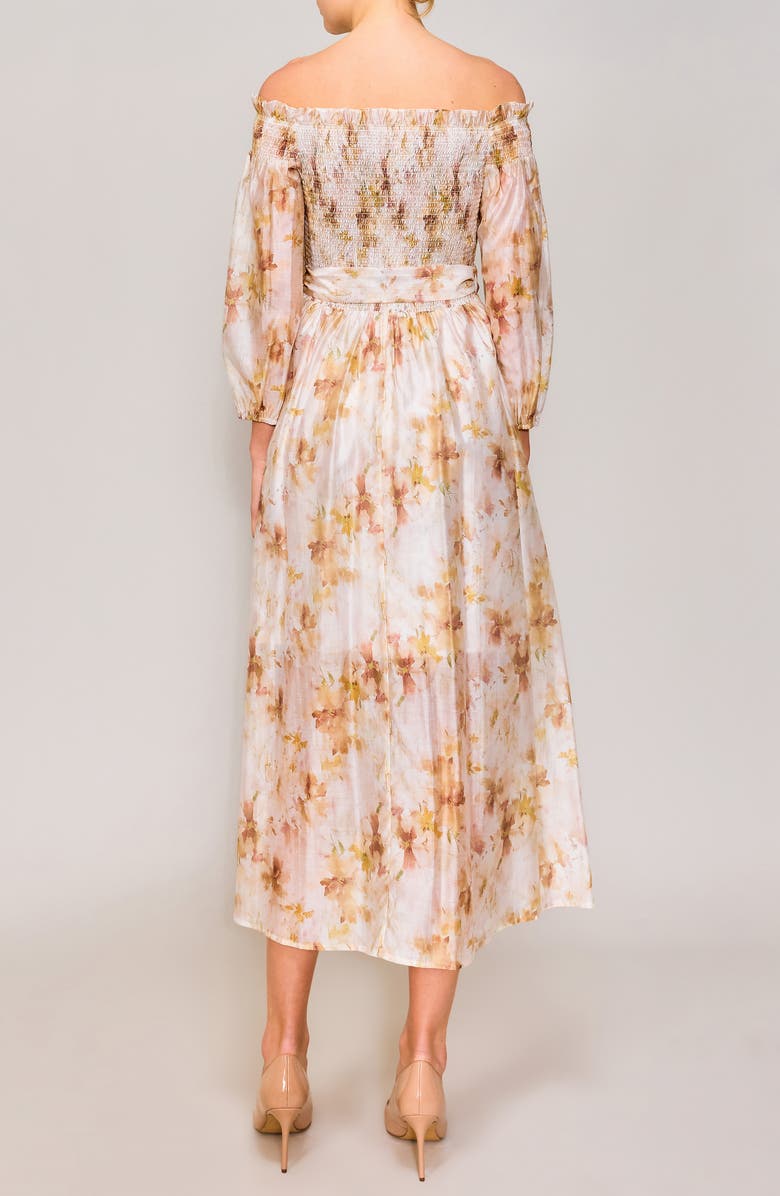 Smocked Bodice Long Sleeve Organza Midi Sundress