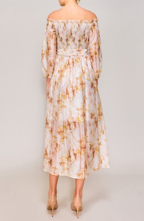 Melloday Smocked Bodice Long Sleeve Organza Midi Sundress In Blush Floral