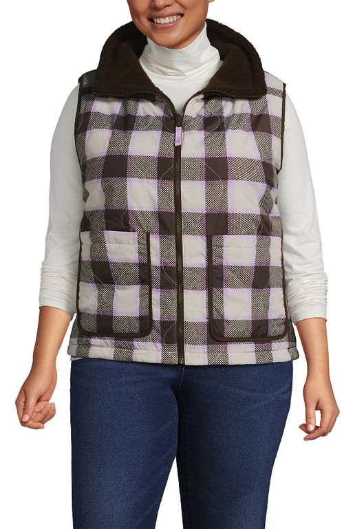 Lands' End Plus Size High Pile Fleece Reversible Mixed Media Vest In Multi