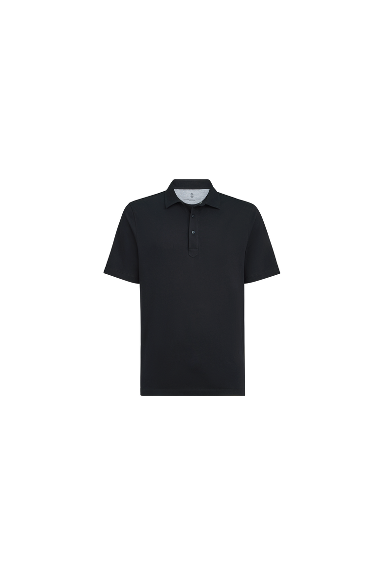 Cotton jersey polo with shirt-style collar, Alternate, color, Navy Blue