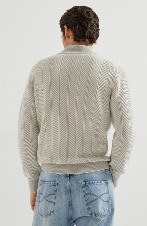 Brunello Cucinelli Herringbone Half-zip Sweater In Neutral