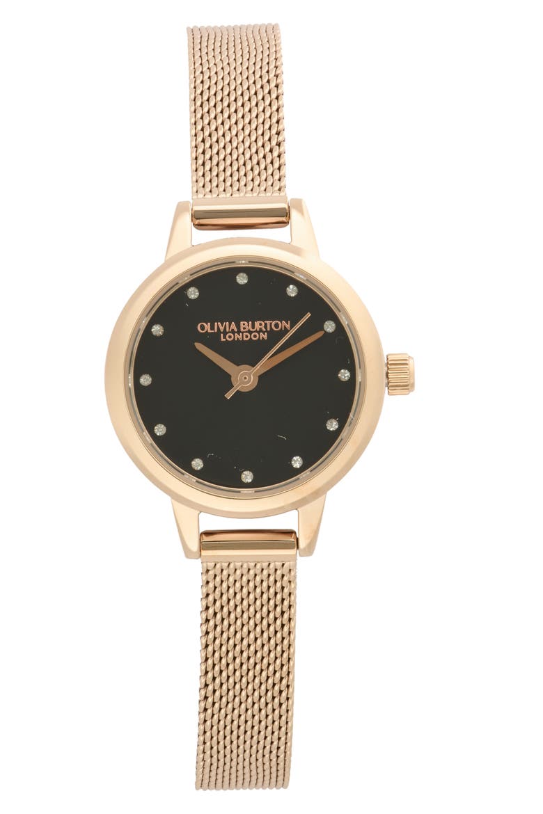 Mini Dial Mesh Strap Watch, 23mm, Main, color, BLACK