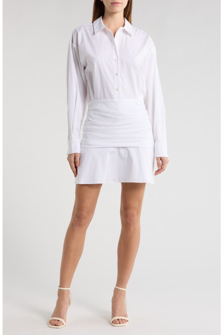 Indya Long Sleeve Stretch Cotton Mini Shirtdress, Main, color, WHITE