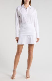 STAUD Indya Long Sleeve Stretch Cotton Mini Shirtdress