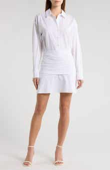 Indya Long Sleeve Stretch Cotton Mini Shirtdress