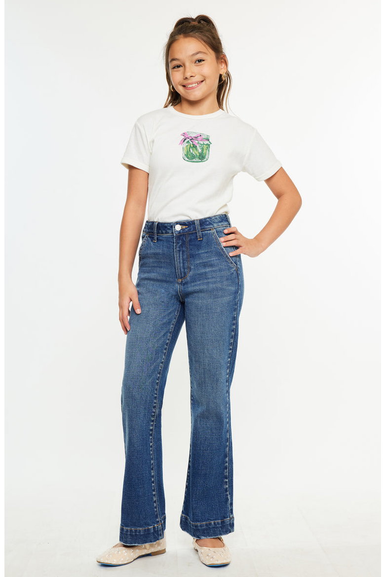 Tini High Rise Wide Leg Kids Trousers, Alternate, color, Medium Wash