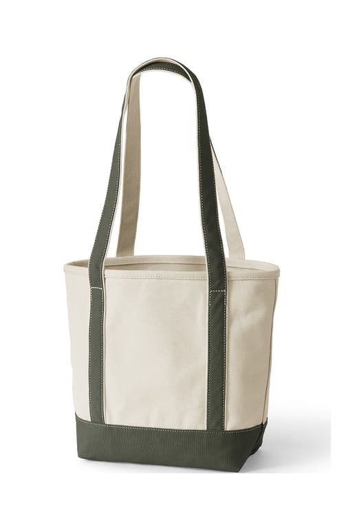 Lands' End Open Top Long Handle Canvas Tote Bag In Natural/dark Olive Green