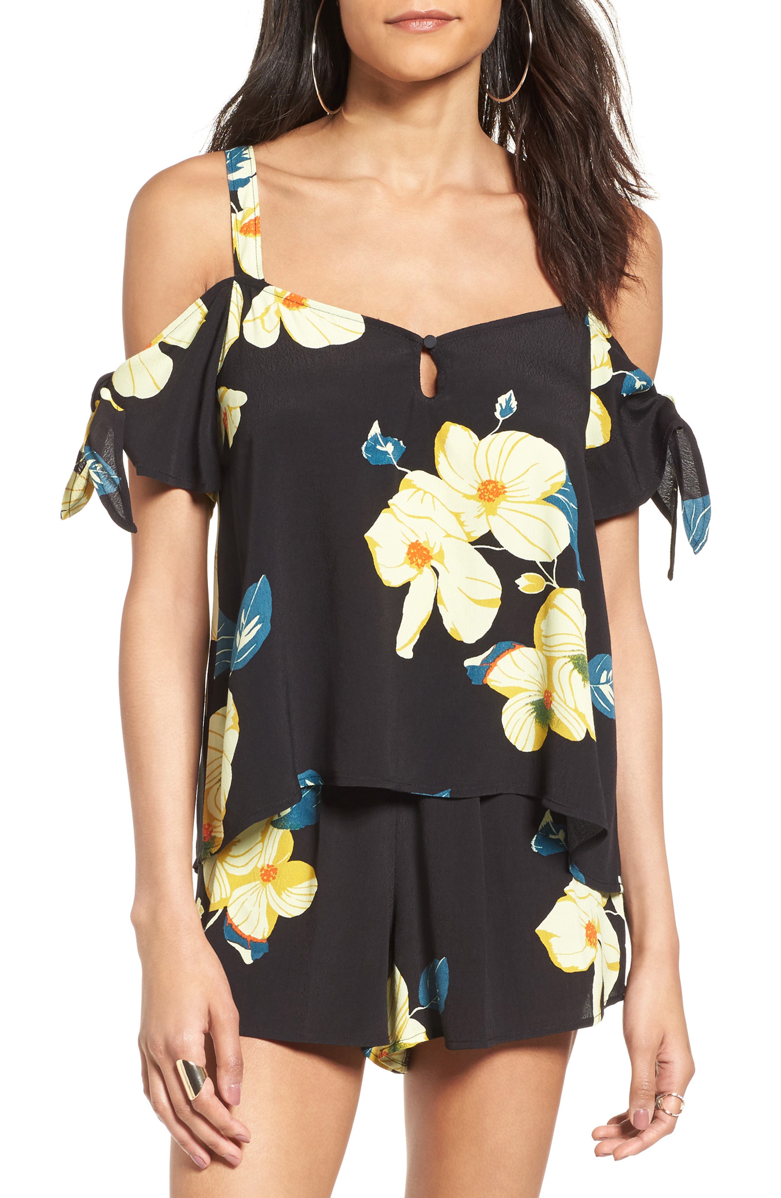 BP. Tie Sleeve Cold Shoulder Top (Women) | Nordstrom