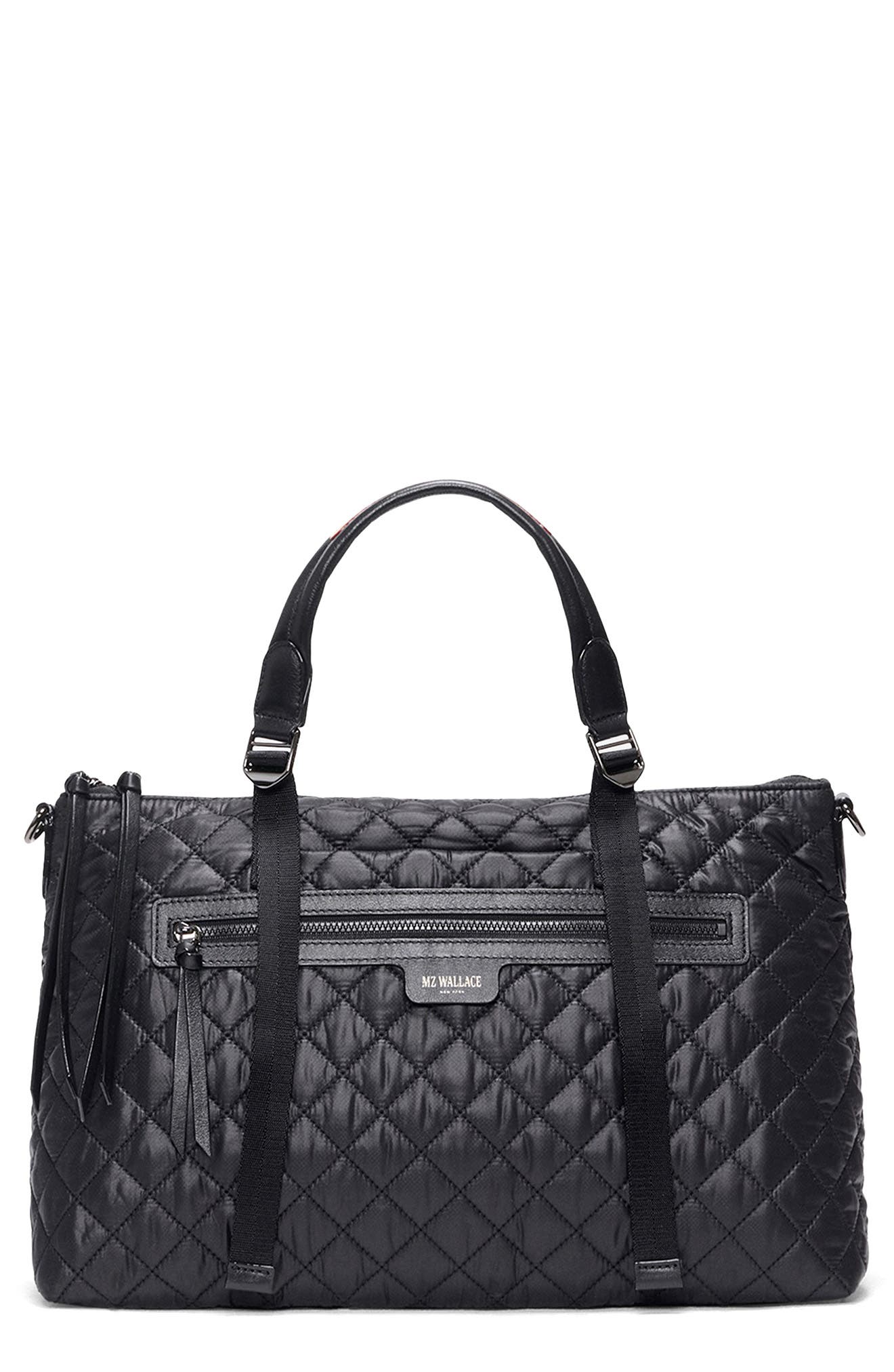 MZ Wallace Medium Park Quilted Nylon Satchel, Main, color, Black