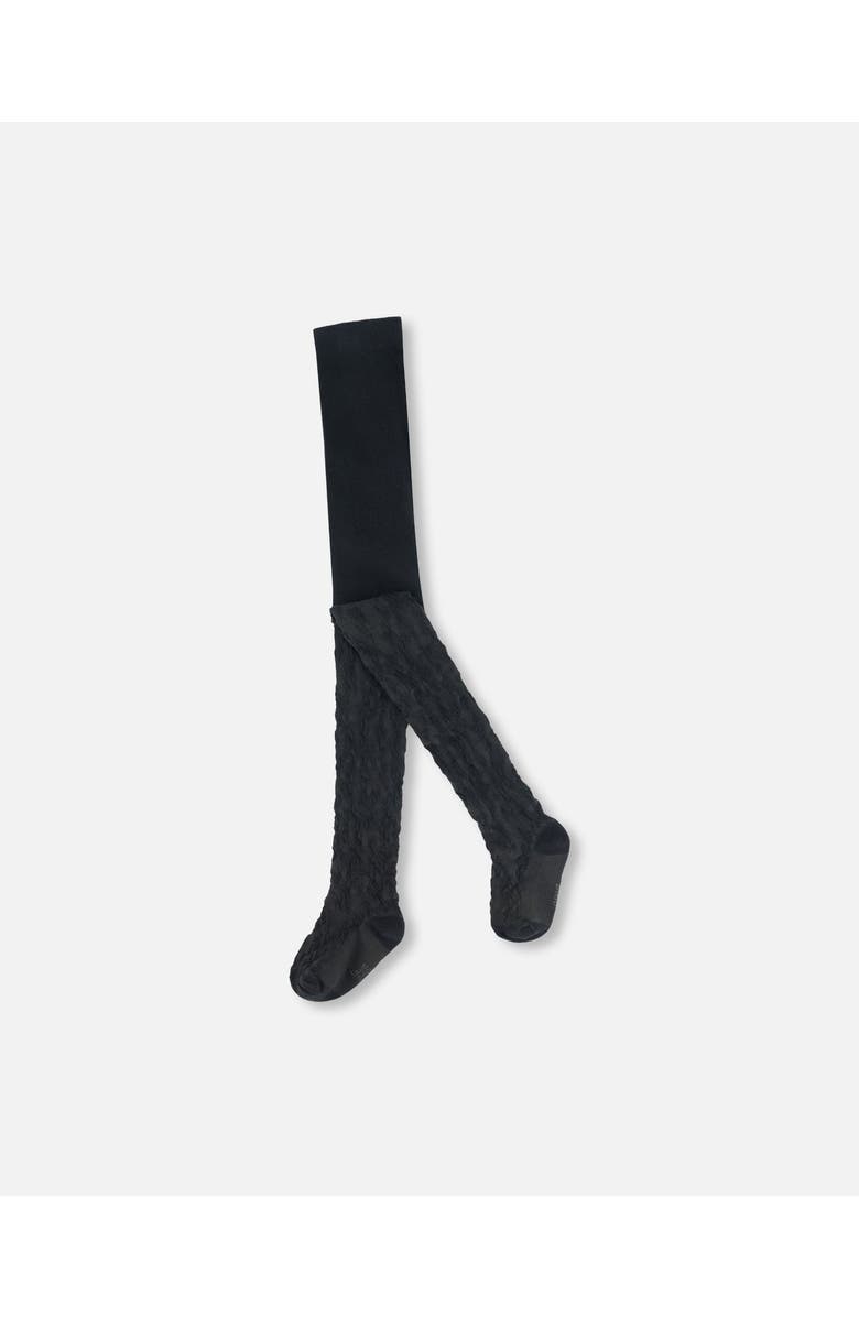 Deux par Deux Girl's Jacquard Flowers Tights Black, Main, color, 