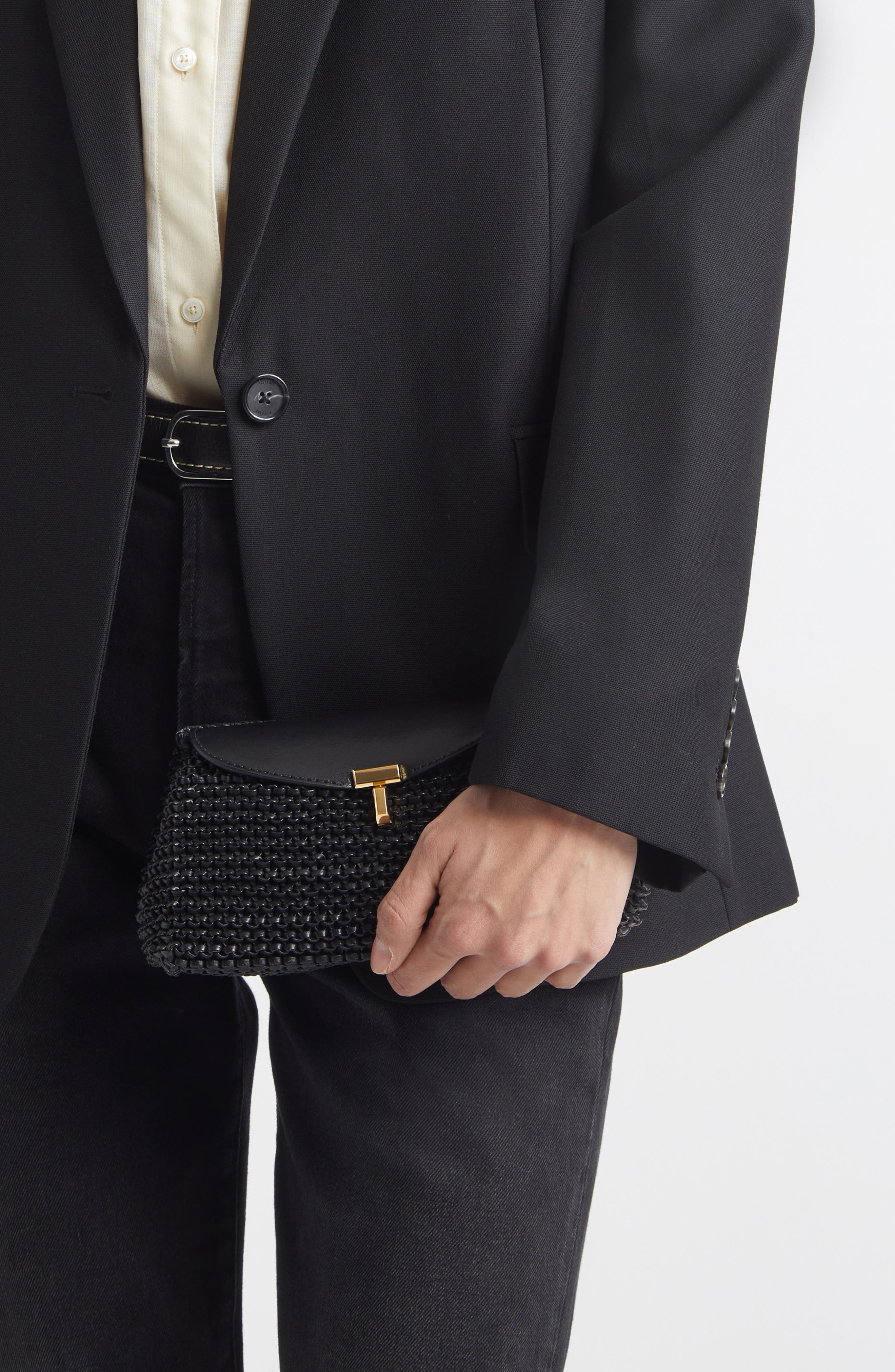 TOTEME Mini T-Lock Knit Leather Clutch, Alternate, color, Black