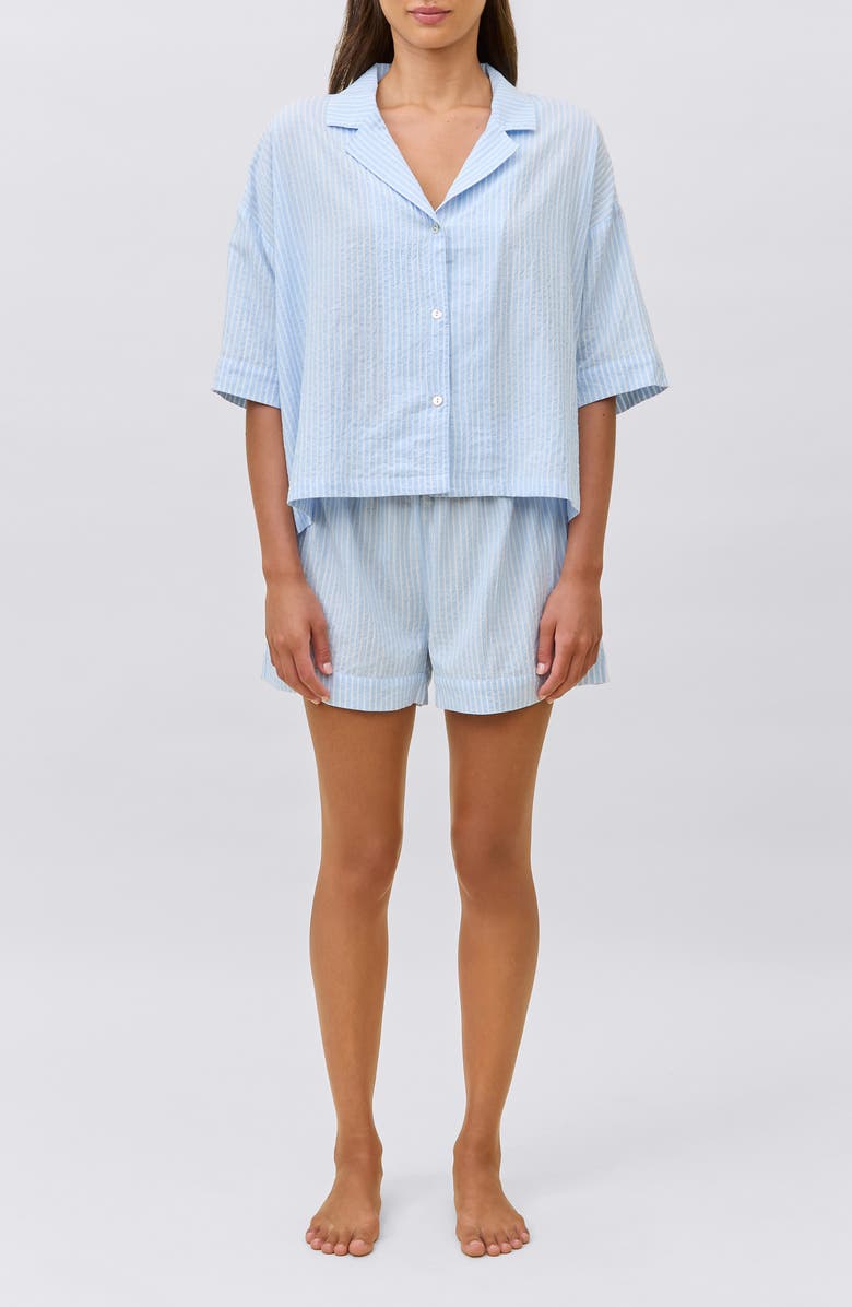 Papinelle Sabring Stripe Boxer Pajamas, Main, color, Blue Bell White Stripe