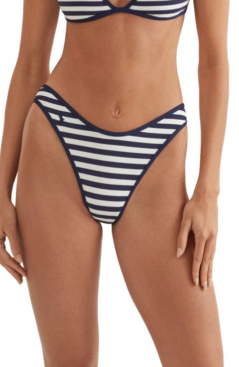 Stripe High Cut Scoop Bikini Bottoms