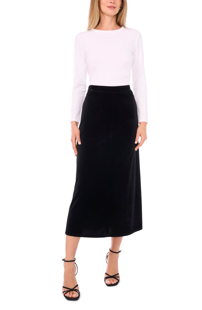 Vince Camuto Velvet A-Line Midi Skirt, Alternate, color, Rich Black
