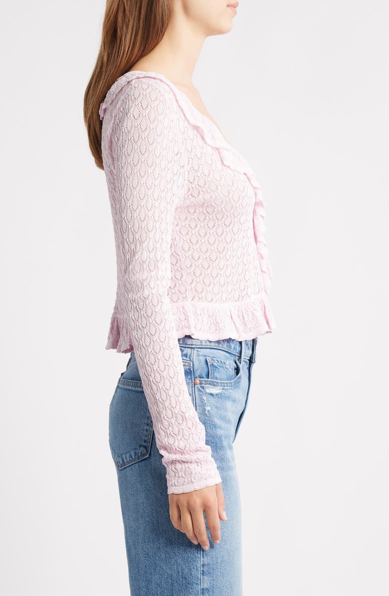 LoveShackFancy Nilah Ruffle Pointelle Cardigan, Alternate, color, Lotus Petal