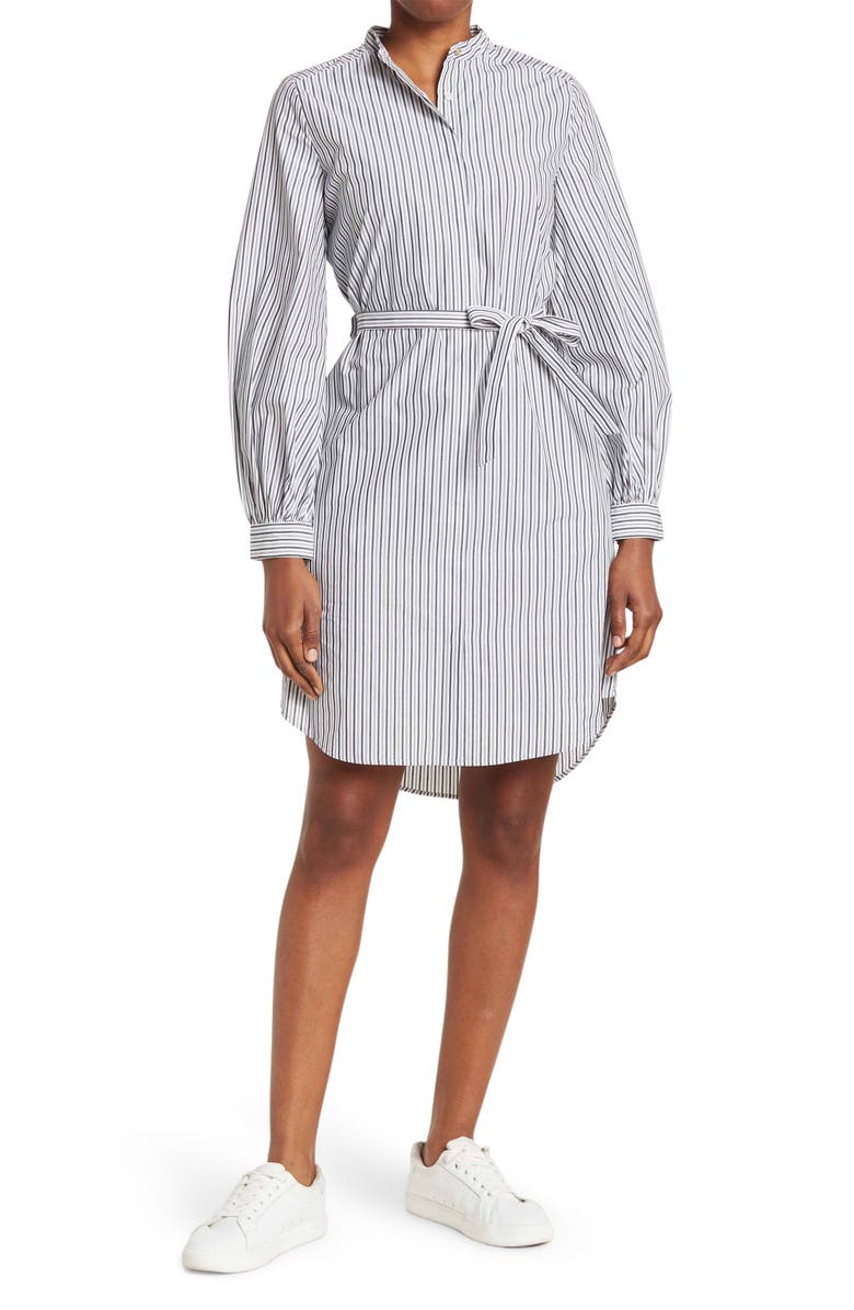 Calvin Klein Puff Sleeve Striped Belted Short Dress, Main, color, 