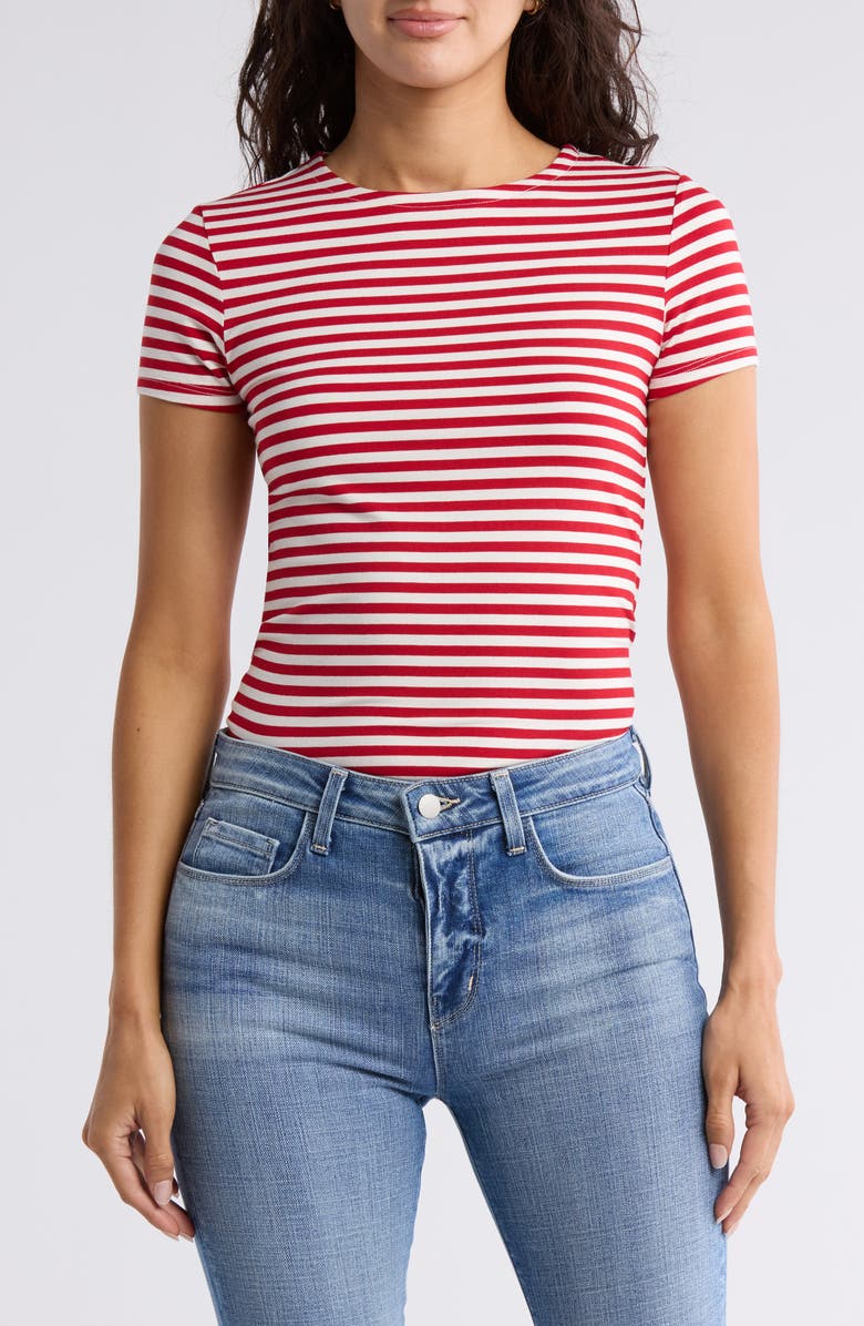 L'AGENCE Ressi Stripe Crewneck T-Shirt, Main, color, Red/ White Stripe