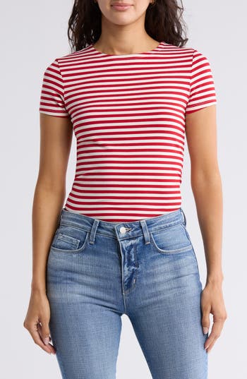 L'agence Ressi Stripe Crewneck T-shirt In Gold