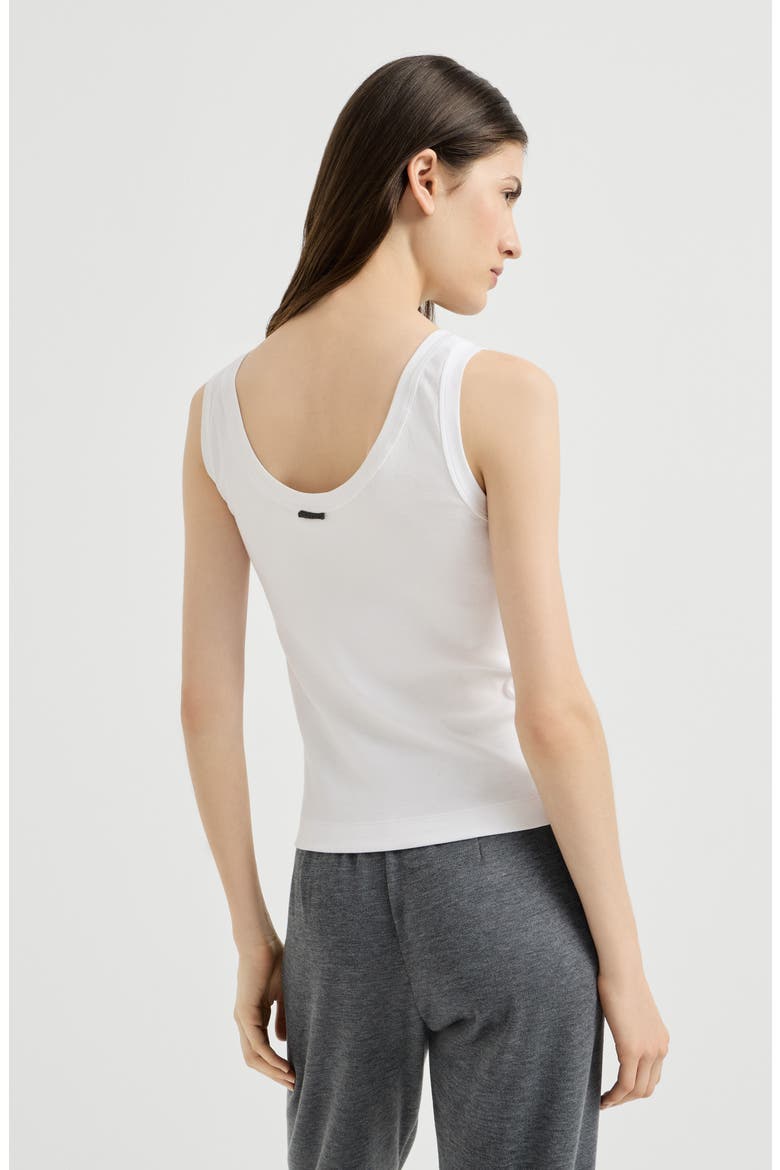 Stretch cotton ribbed jersey top with monili, Alternate, color, White