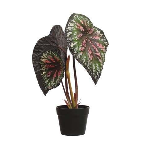 Round Faux Begonia Plant in Plastic Pot