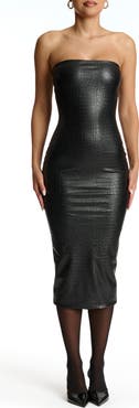 Naked Wardrobe Croc Embossed Faux Leather Strapless Dress