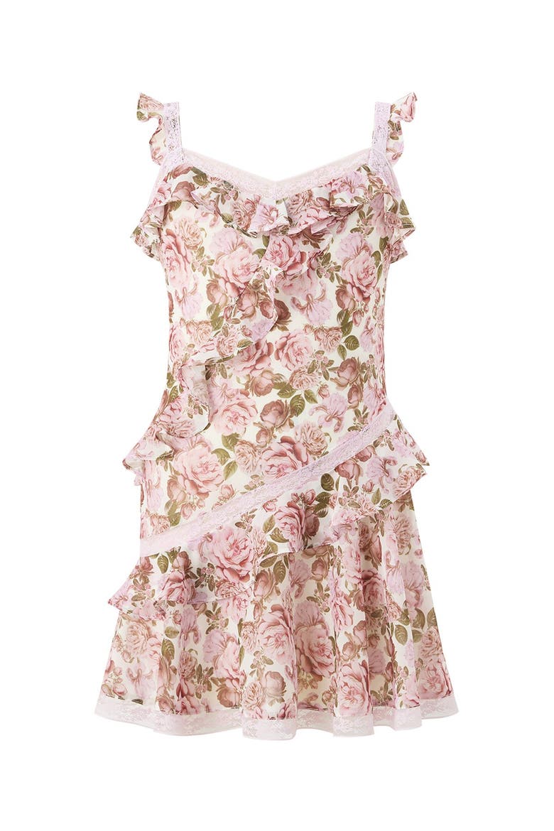 Camellia Frill Mini Dress, Main, color, Floral