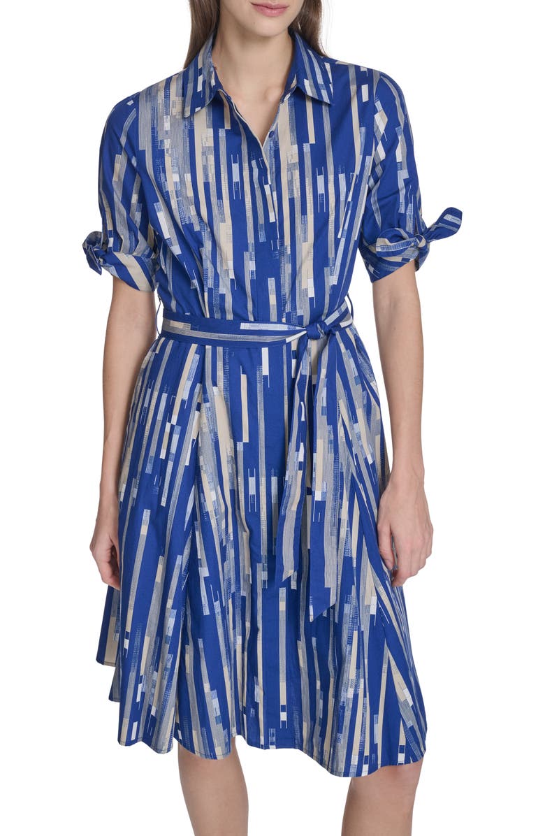 Calvin Klein Short Sleeve Cotton Shirtdress, Alternate, color, Ultramarine Multi