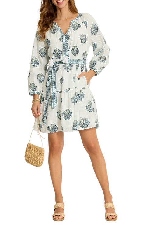 Mosaic Shortes Long Sleeve Cotton Dobby Minidress