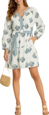 Tommy Bahama Mosaic Shortes Long Sleeve Cotton Dobby Minidress