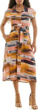 Nina Leonard Print Short Sleeve Shirtdress