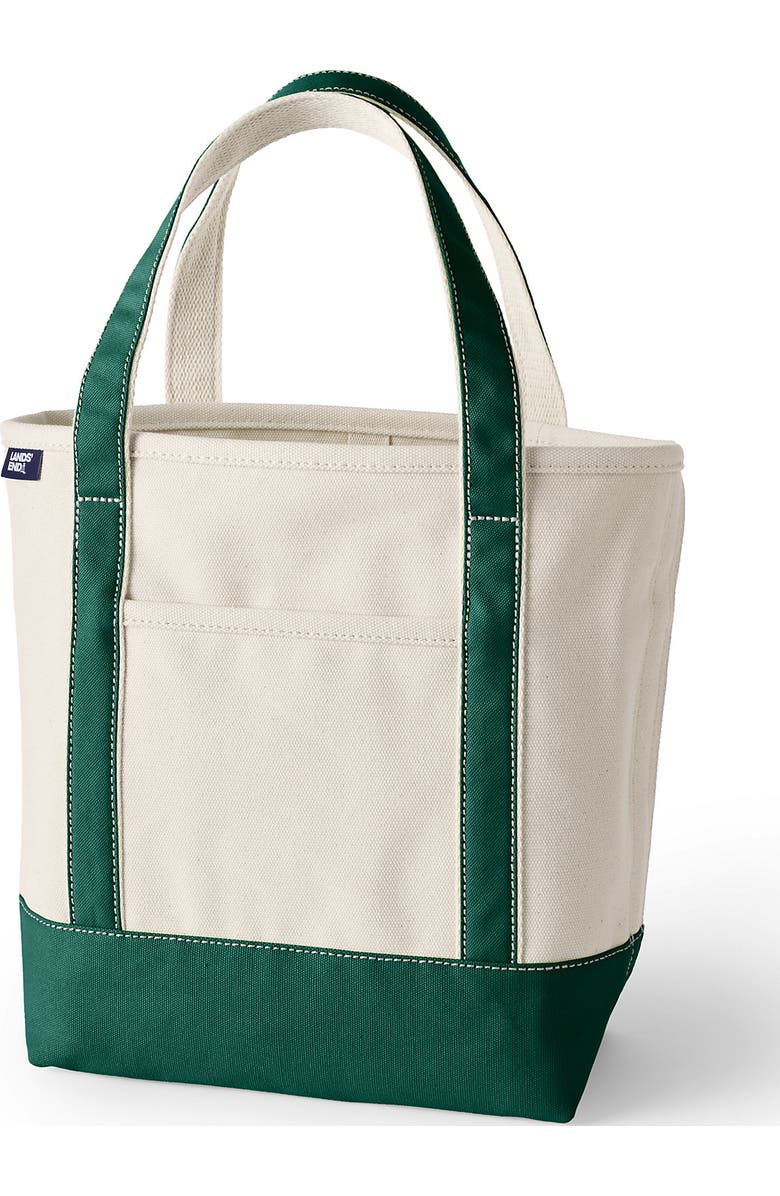 Lands' End Open Top Canvas Tote Bag, Main, color, Natural/Bright Spruce