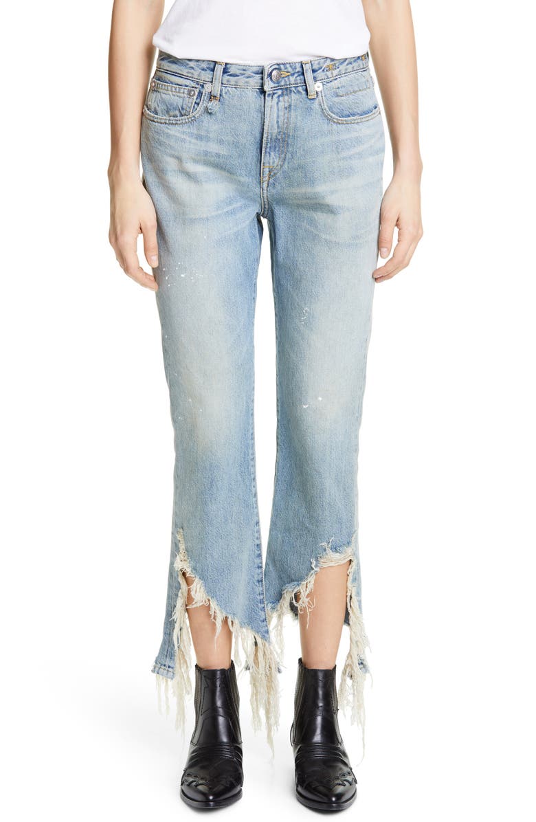 R13 Spiral Kick Ripped Bootcut Jeans, Main, color,