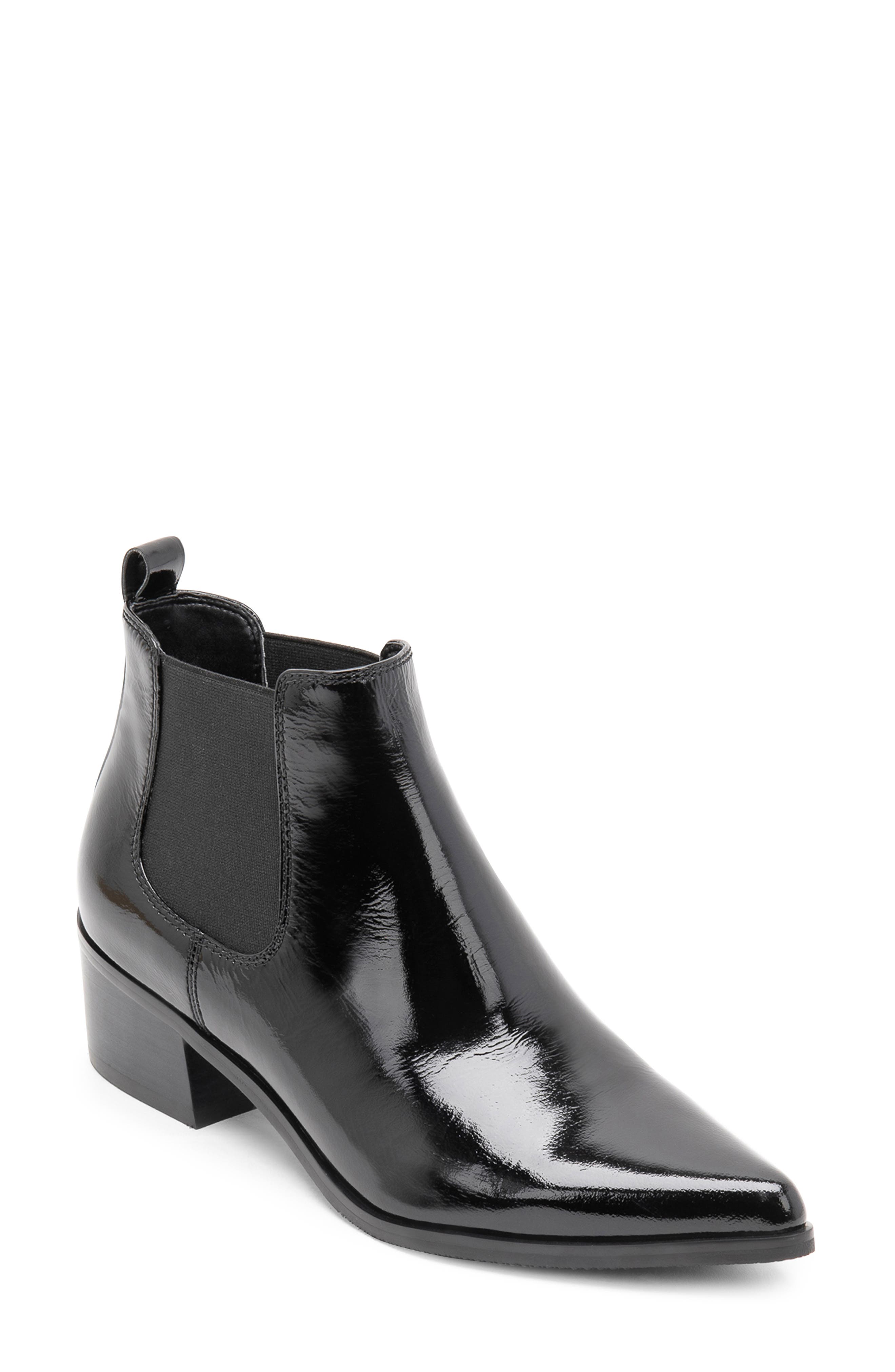 Emelia Waterproof Chelsea Bootie, Main, color, BLACK PATENT LEATHER