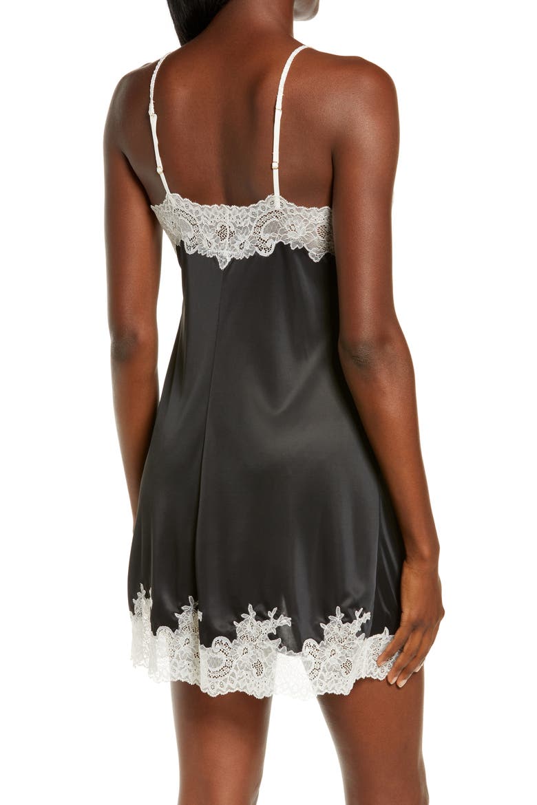 Enchant Lace Trim Satin Chemise, Alternate, color, BLACK W/ IVORYDNU