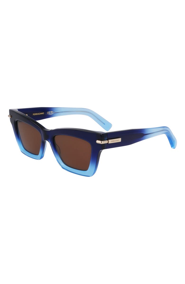 FERRAGAMO Prisma 52mm Modified Rectangular Sunglasses, Alternate, color, Gradient Dark Blue Transparent