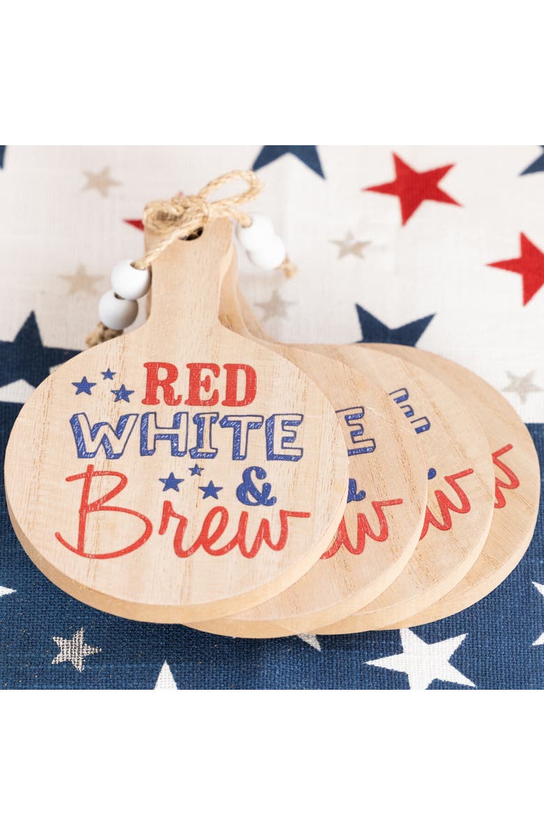 Transpac MDF Mini Appetizer Board Brew Set of 4 Red and Blue for Spring Serving and Entertaining, Alternate, color, Multicolored