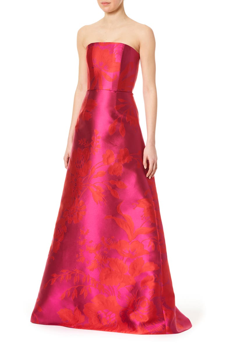 Carolina Herrera Floral Strapless Evening Gown, Alternate, color, 